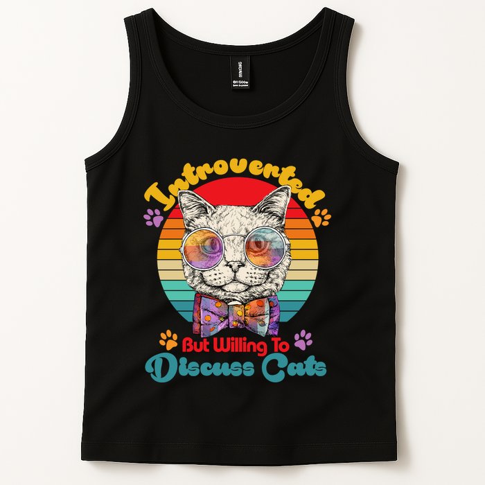 Funny Retro Hippy Hipster Glasses Cat Introverted But Willing To Discuss Cats Tank Top