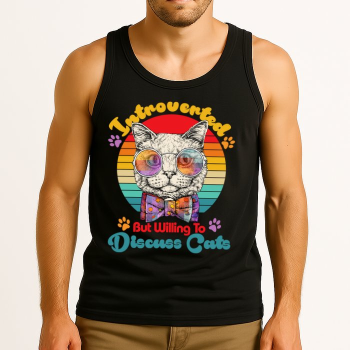 Funny Retro Hippy Hipster Glasses Cat Introverted But Willing To Discuss Cats Tank Top