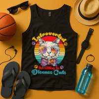 Funny Retro Hippy Hipster Glasses Cat Introverted But Willing To Discuss Cats Tank Top