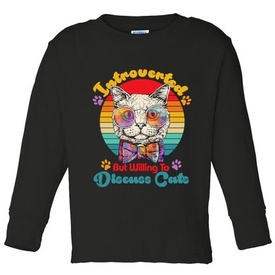 Funny Retro Hippy Hipster Glasses Cat Introverted But Willing To Discuss Cats Toddler Long Sleeve Shirt