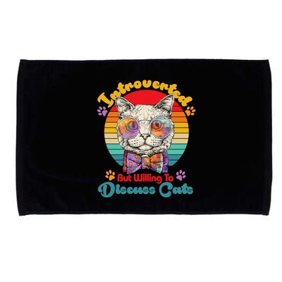 Funny Retro Hippy Hipster Glasses Cat Introverted But Willing To Discuss Cats Microfiber Hand Towel