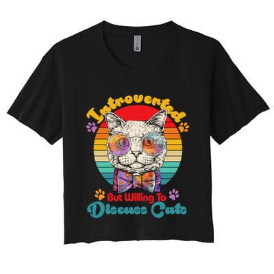 Funny Retro Hippy Hipster Glasses Cat Introverted But Willing To Discuss Cats Crop Top