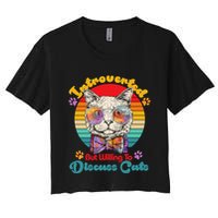 Funny Retro Hippy Hipster Glasses Cat Introverted But Willing To Discuss Cats Crop Top