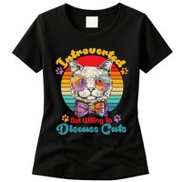 Funny Retro Hippy Hipster Glasses Cat Introverted But Willing To Discuss Cats Womens T-Shirt