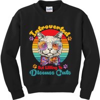 Funny Retro Hippy Hipster Glasses Cat Introverted But Willing To Discuss Cats Kids Sweatshirt