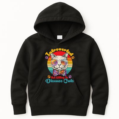 Funny Retro Hippy Hipster Glasses Cat Introverted But Willing To Discuss Cats Kids Hoodie