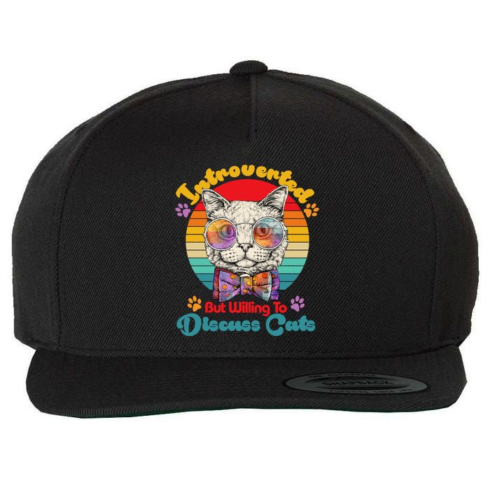 Funny Retro Hippy Hipster Glasses Cat Introverted But Willing To Discuss Cats Wool Snapback Cap