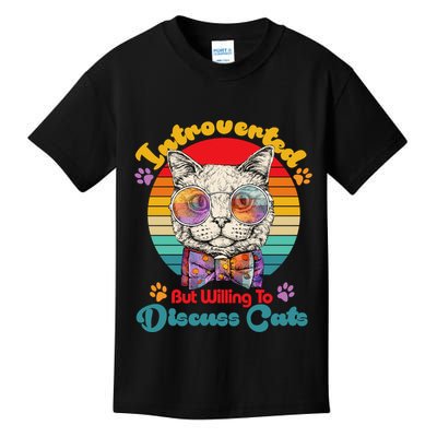 Funny Retro Hippy Hipster Glasses Cat Introverted But Willing To Discuss Cats Kids T-Shirt