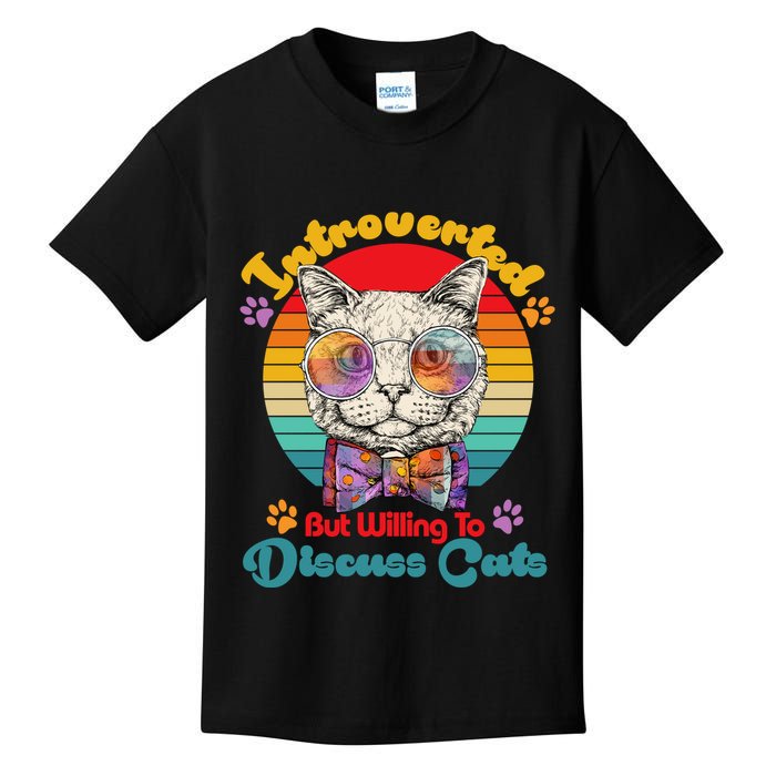 Funny Retro Hippy Hipster Glasses Cat Introverted But Willing To Discuss Cats Kids T-Shirt