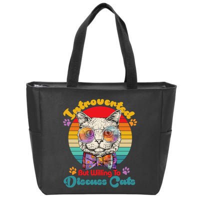 Funny Retro Hippy Hipster Glasses Cat Introverted But Willing To Discuss Cats Zip Tote Bag