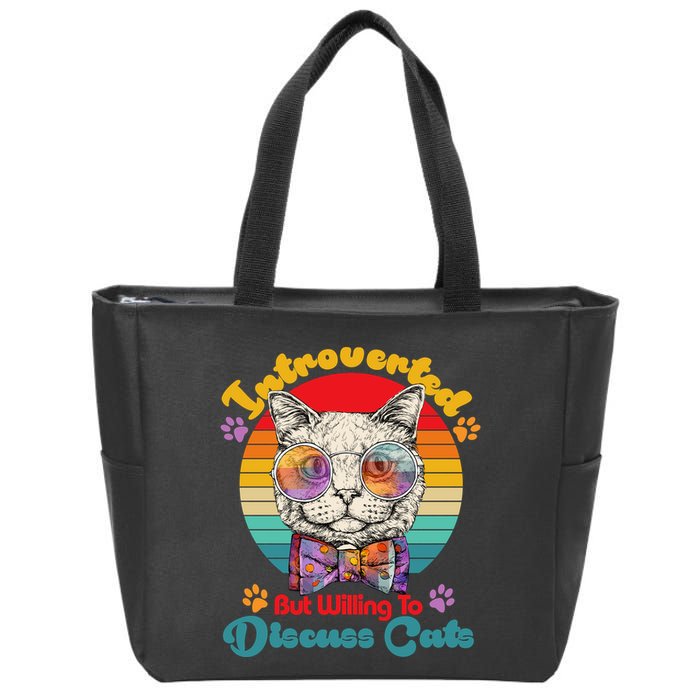 Funny Retro Hippy Hipster Glasses Cat Introverted But Willing To Discuss Cats Zip Tote Bag