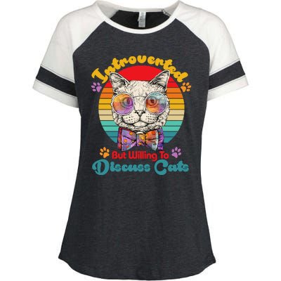 Funny Retro Hippy Hipster Glasses Cat Introverted But Willing To Discuss Cats Enza Ladies Jersey Colorblock Tee