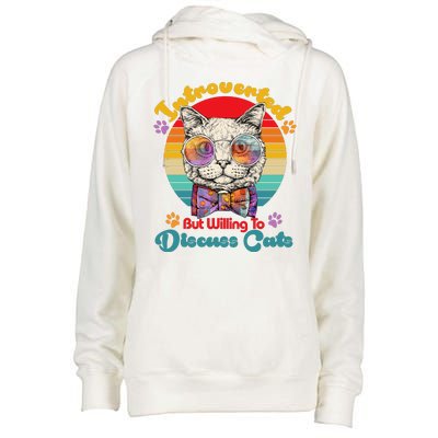 Funny Retro Hippy Hipster Glasses Cat Introverted But Willing To Discuss Cats Womens Funnel Neck Pullover Hood