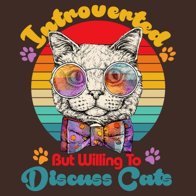 Funny Retro Hippy Hipster Glasses Cat Introverted But Willing To Discuss Cats T-Shirt