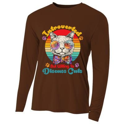Funny Retro Hippy Hipster Glasses Cat Introverted But Willing To Discuss Cats Cooling Performance Long Sleeve Crew