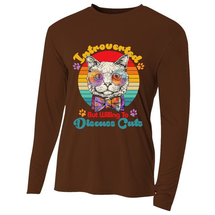 Funny Retro Hippy Hipster Glasses Cat Introverted But Willing To Discuss Cats Cooling Performance Long Sleeve Crew