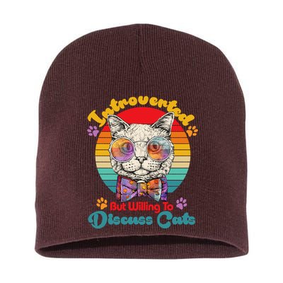 Funny Retro Hippy Hipster Glasses Cat Introverted But Willing To Discuss Cats Short Acrylic Beanie