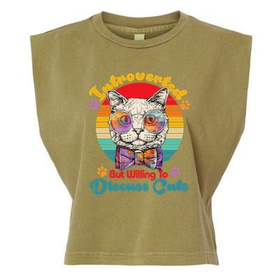 Funny Retro Hippy Hipster Glasses Cat Introverted But Willing To Discuss Cats Garment-Dyed Women's Muscle Tee