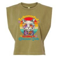 Funny Retro Hippy Hipster Glasses Cat Introverted But Willing To Discuss Cats Garment-Dyed Women's Muscle Tee