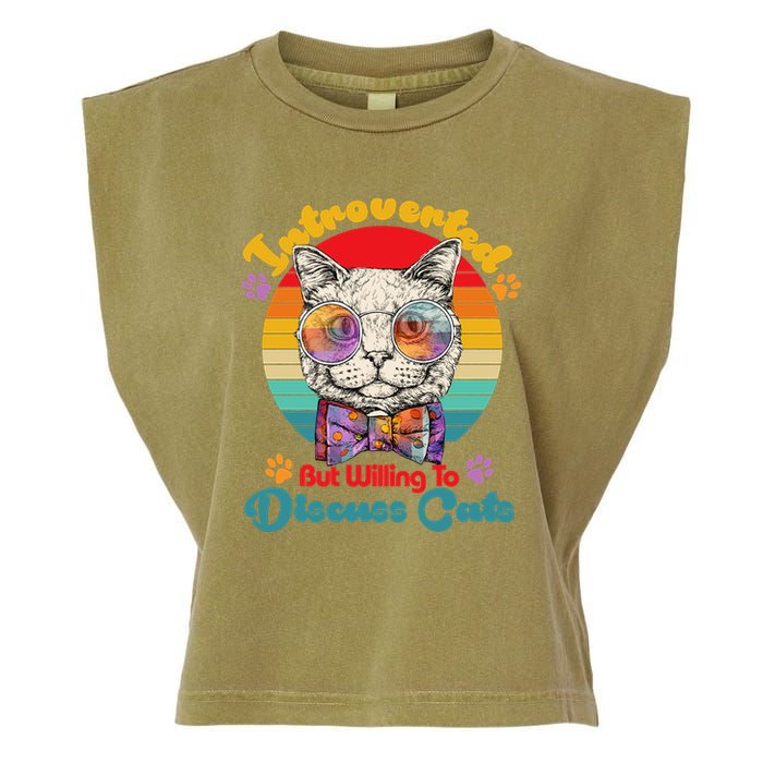 Funny Retro Hippy Hipster Glasses Cat Introverted But Willing To Discuss Cats Garment-Dyed Women's Muscle Tee