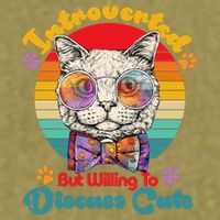 Funny Retro Hippy Hipster Glasses Cat Introverted But Willing To Discuss Cats Garment-Dyed Women's Muscle Tee