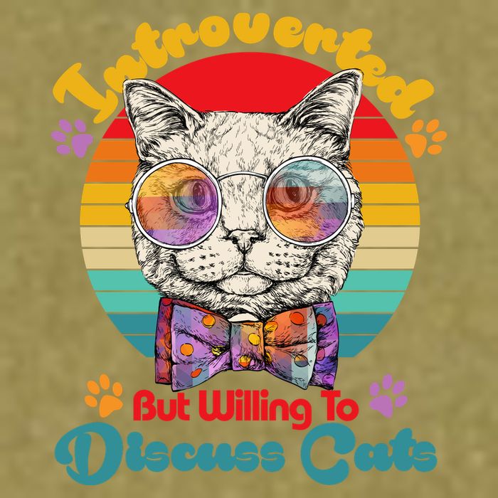 Funny Retro Hippy Hipster Glasses Cat Introverted But Willing To Discuss Cats Garment-Dyed Women's Muscle Tee