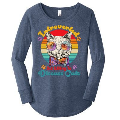 Funny Retro Hippy Hipster Glasses Cat Introverted But Willing To Discuss Cats Women's Perfect Tri Tunic Long Sleeve Shirt