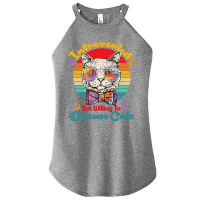 Funny Retro Hippy Hipster Glasses Cat Introverted But Willing To Discuss Cats Women’s Perfect Tri Rocker Tank