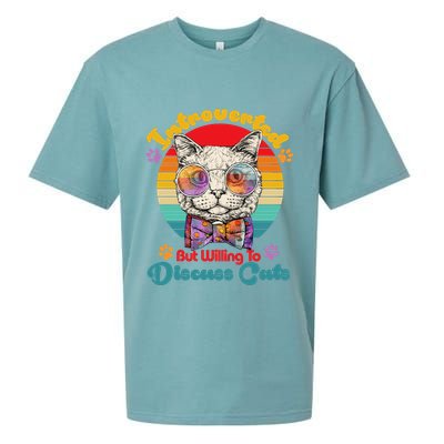 Funny Retro Hippy Hipster Glasses Cat Introverted But Willing To Discuss Cats Sueded Cloud Jersey T-Shirt
