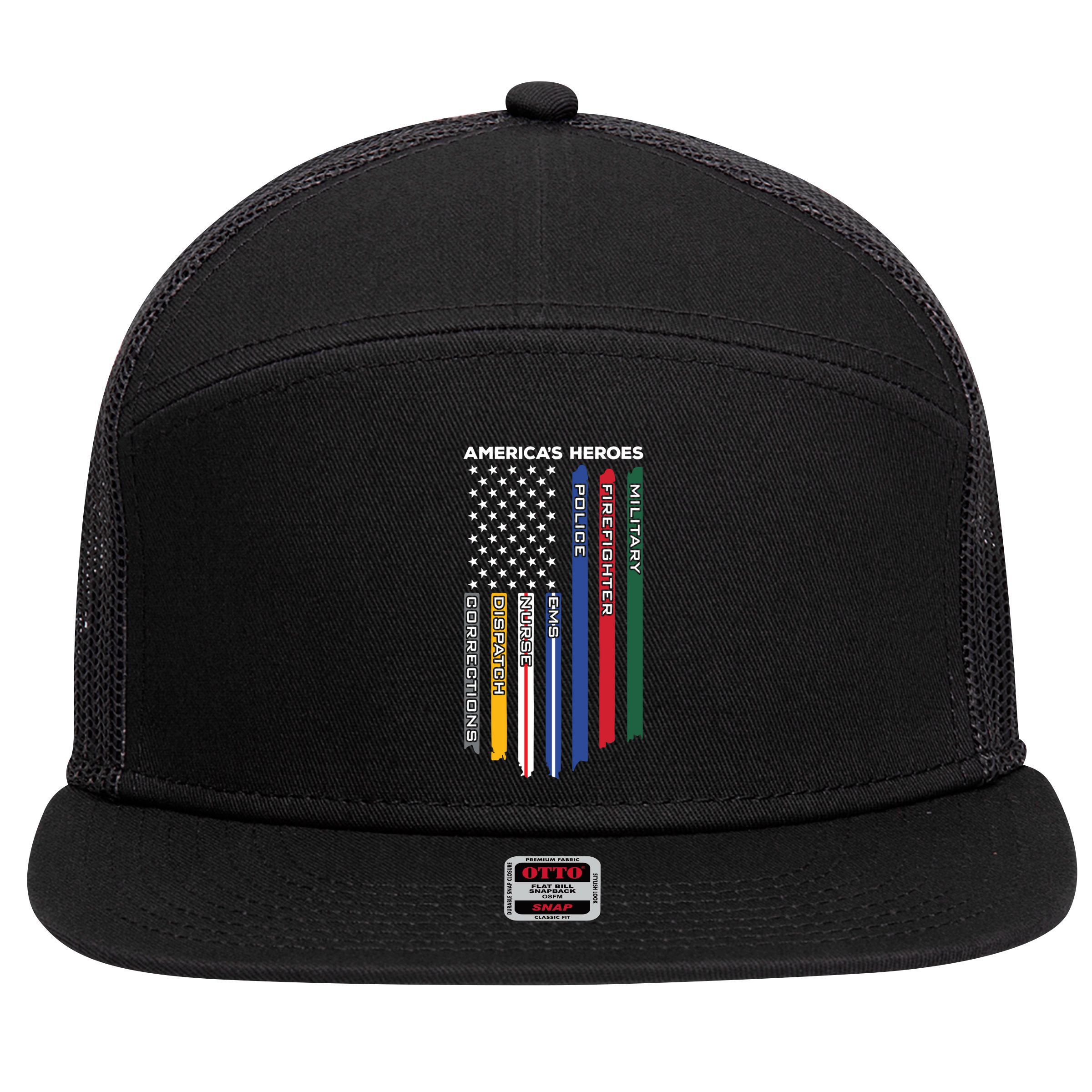 First Responders Heroes Police Military Firefighter Nurses Great Gift 7 Panel Mesh Trucker Snapback Hat