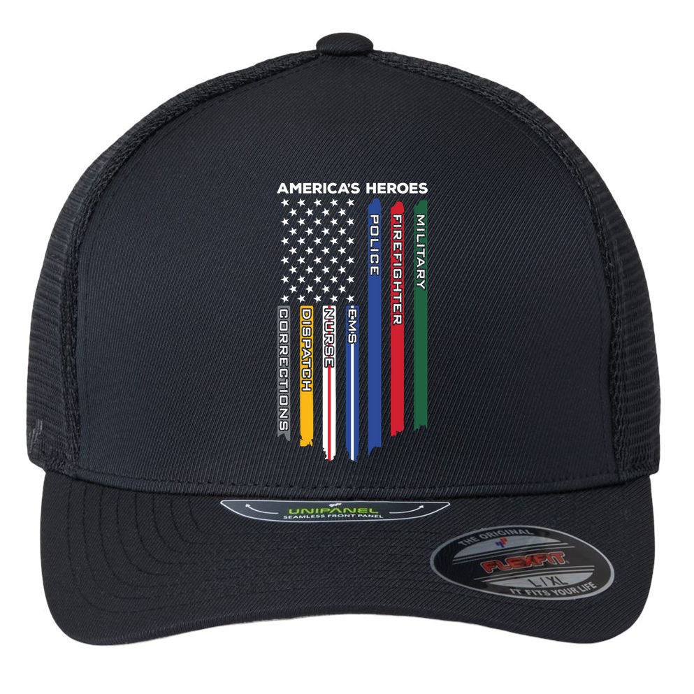 First Responders Heroes Police Military Firefighter Nurses Great Gift Flexfit Unipanel Trucker Cap