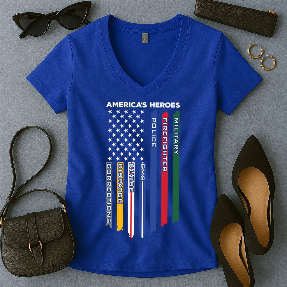 First Responders Heroes Police Military Firefighter Nurses Great Gift Women's V-Neck T-Shirt
