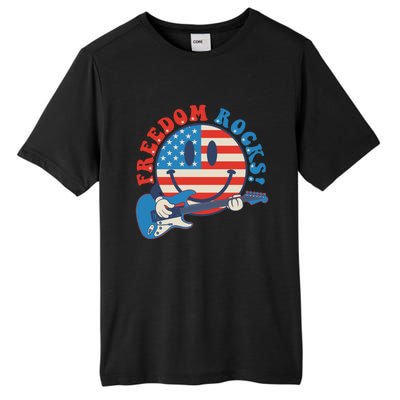 Freedom Rocks Hippie Face Rock Guitar Groovy 4th Of July Gift Tall Fusion ChromaSoft Performance T-Shirt