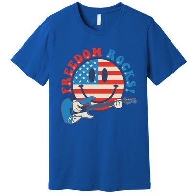 Freedom Rocks Hippie Face Rock Guitar Groovy 4th Of July Gift Premium T-Shirt