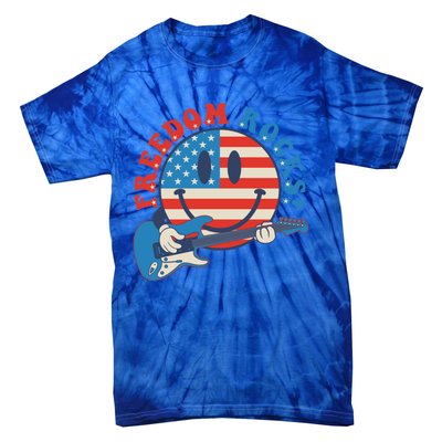 Freedom Rocks Hippie Face Rock Guitar Groovy 4th Of July Gift Tie-Dye T-Shirt