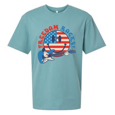 Freedom Rocks Hippie Face Rock Guitar Groovy 4th Of July Gift Sueded Cloud Jersey T-Shirt