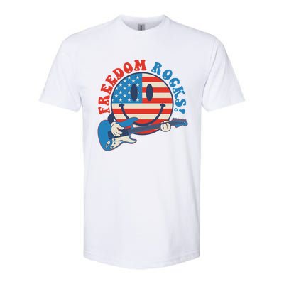 Freedom Rocks Hippie Face Rock Guitar Groovy 4th Of July Gift Softstyle® CVC T-Shirt