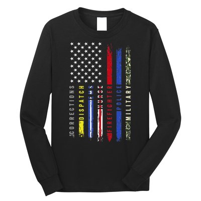 First Responders Hero Flag Nurse EMS Police Fire Military Long Sleeve Shirt