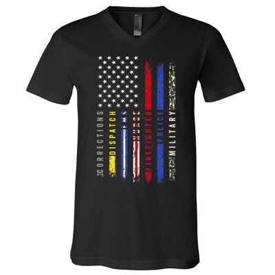 First Responders Hero Flag Nurse EMS Police Fire Military V-Neck T-Shirt