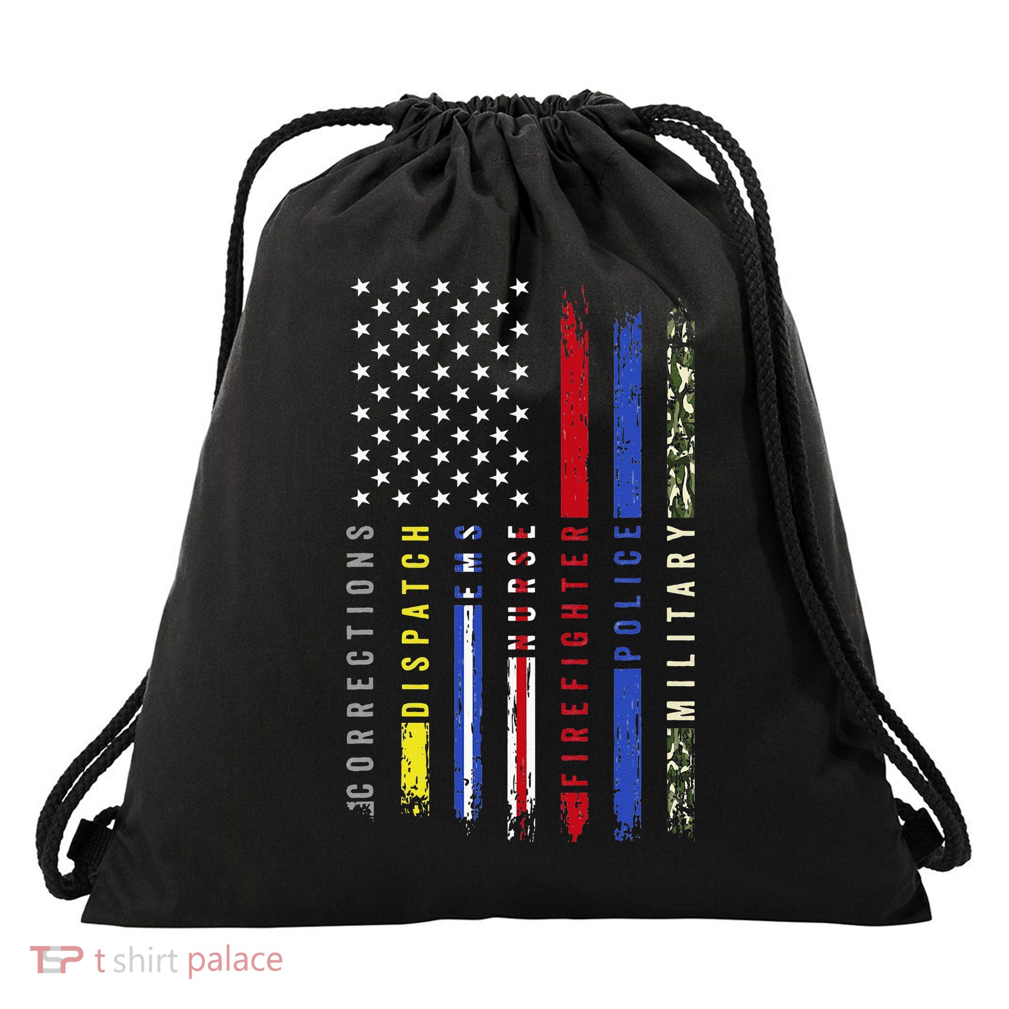 First Responders Hero Flag Nurse EMS Police Fire Military Drawstring Bag