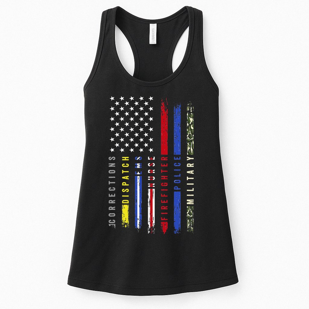 First Responders Hero Flag Nurse EMS Police Fire Military Womens Tank Top