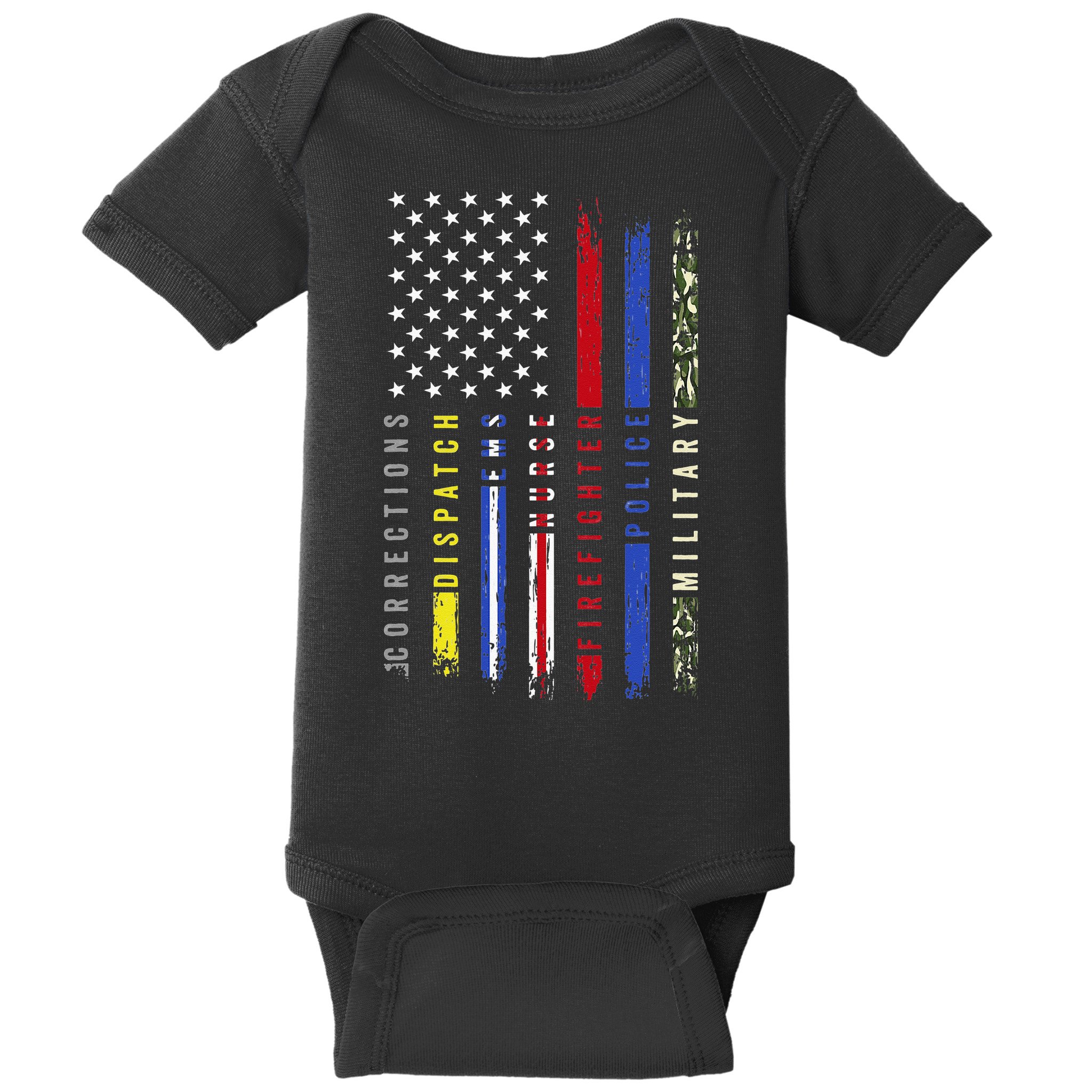 First Responders Hero Flag Nurse EMS Police Fire Military Baby Bodysuit