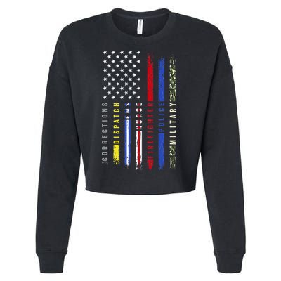 First Responders Hero Flag Nurse EMS Police Fire Military Cropped Pullover Crew