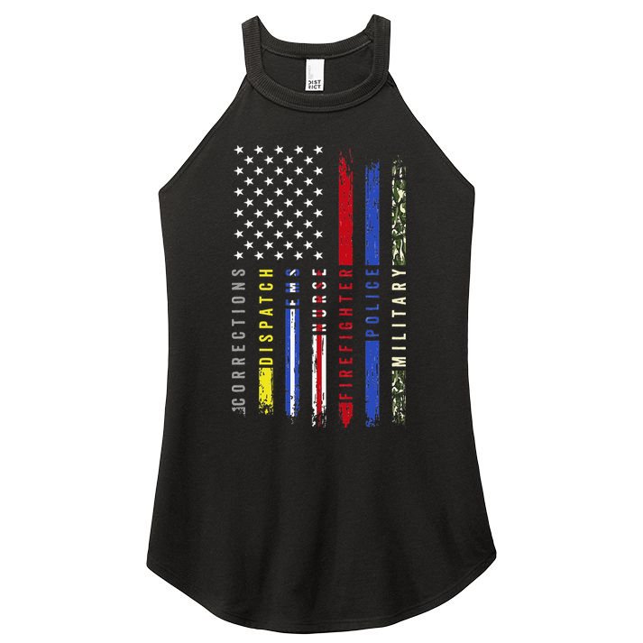 First Responders Hero Flag Nurse EMS Police Fire Military Women's Perfect Tri Rocker Tank