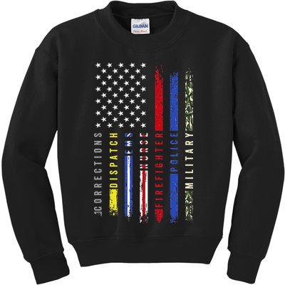 First Responders Hero Flag Nurse EMS Police Fire Military Kids Sweatshirt