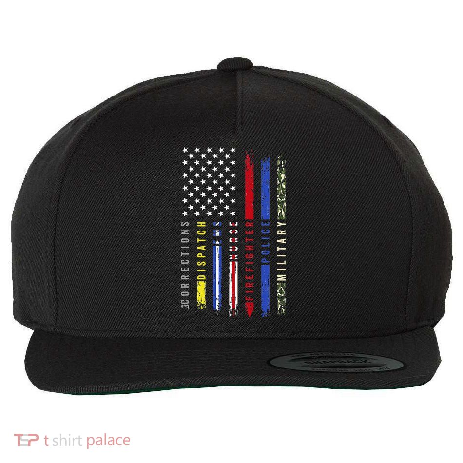 First Responders Hero Flag Nurse EMS Police Fire Military Wool Snapback Cap