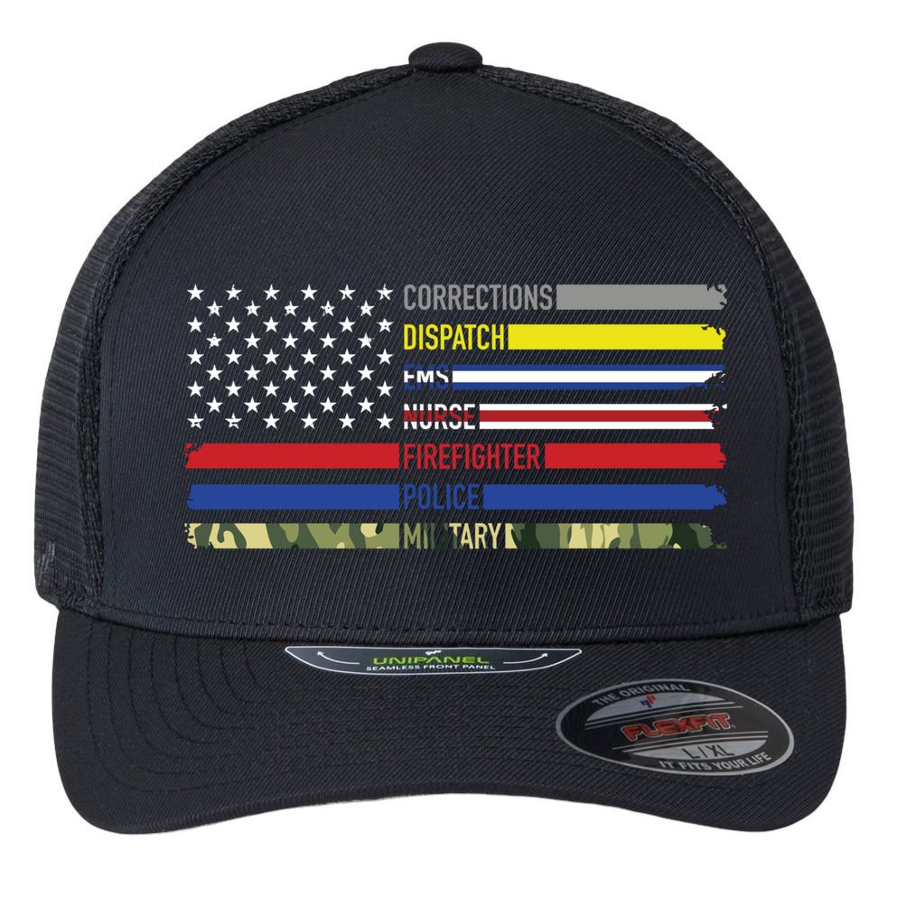 First Responders Hero Flag Nurse Ems Police Fire Military Gift Flexfit Unipanel Trucker Cap