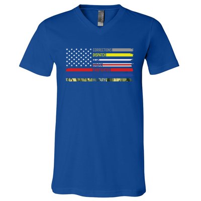 First Responders Hero Flag Nurse Ems Police Fire Military Gift V-Neck T-Shirt