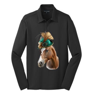 Funny Race Horse Gift Ridin' Derby Funny Gift Silk Touch Performance Long Sleeve Polo