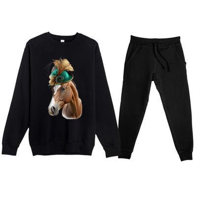 Funny Race Horse Gift Ridin' Derby Funny Gift Premium Crewneck Sweatsuit Set